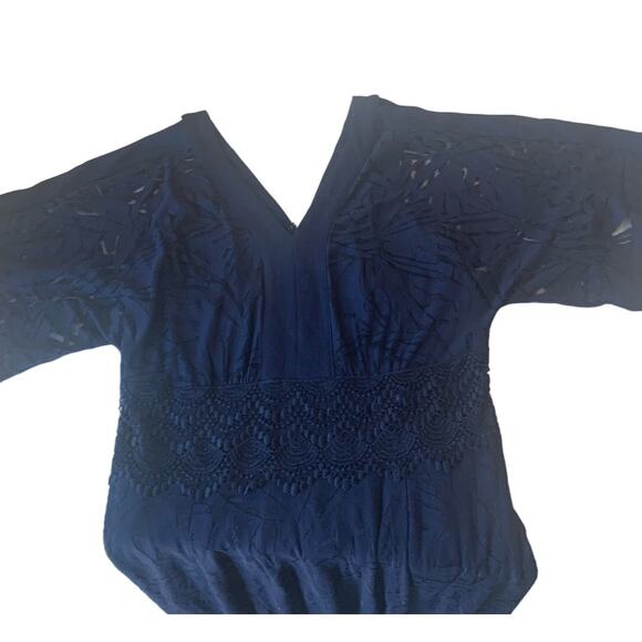 Lane Bryant Long Maxi Gown 14/16 Navy Lace Mother of Bride Deep V Cold Shoulder - Picture 2 of 11